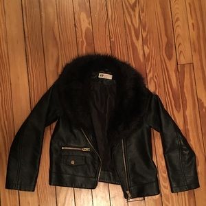 Girls Leather jacket with fur trim
